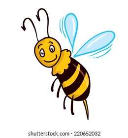 Hand drawn funny cartoon vector bee