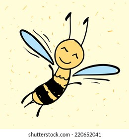 Hand drawn funny cartoon vector bee