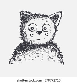 Hand drawn funny cat on white background