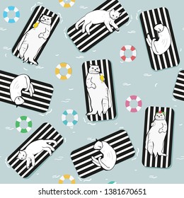 Hand Drawn Funny Cats Sunbathing on the See background