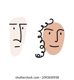 Hand drawn funny characters faces set, vector illustration