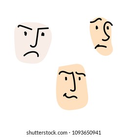 Hand drawn funny characters faces set, vector illustration