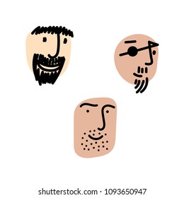 Hand drawn funny characters faces set, vector illustration