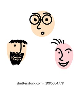 Hand drawn funny characters faces set, vector illustration