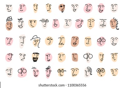 Hand drawn funny characters faces set  vector illustration