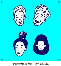 Hand drawn funny characters faces set, vector illustration