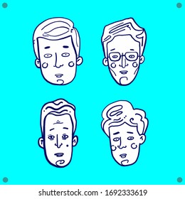 Hand drawn funny characters faces set, vector illustration
