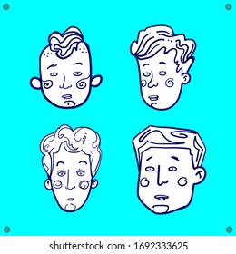 Hand drawn funny characters faces set, vector illustration