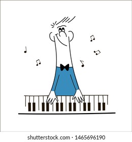 Hand drawn funny characters man. Pianist. Piano player. Vector illustration
