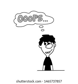 Hand drawn funny characters man with speech bubble OOOPS, vector illustration
