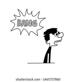 Hand drawn funny characters man with speech bubble BANG, vector illustration