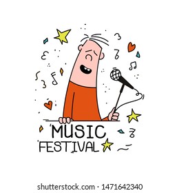 Hand drawn funny characters singer. Great element for music festival or t-shirt. Vector concept.