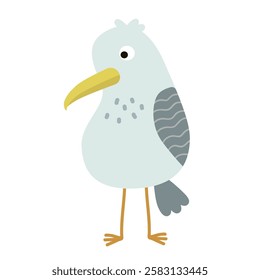 Hand drawn funny curious seagull in flat style. Vector sea life object for your design.