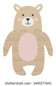 Hand drawn funny, cute bear in Scandinavian, Nordic style. Childish print, kids apparel, poster, postcard, stickers, cover.