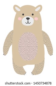 Hand drawn funny, cute bear in Scandinavian, Nordic style. Childish print, kids apparel, poster, postcard, stickers, cover.