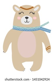 Hand drawn funny, cute bear in Scandinavian, Nordic style. Childish print, kids apparel, poster, postcard, stickers, cover.