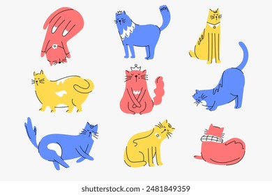 Hand drawn funny and cute cat collection