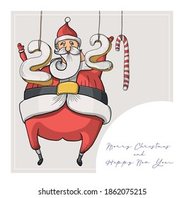 Hand drawn funny cute Santa vector, card or poster for New Year 2021 and Christmas