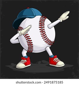 Hand drawn funny Dabbing Baseball ball red stitched with hands and legs doing dab dance gesture pose