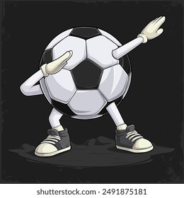 Hand drawn funny Dabbing football ball, soccer ball with hands and legs doing dab dance gesture pose