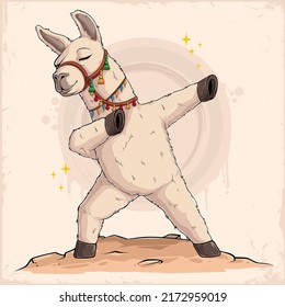 Hand drawn funny Dabbing Llama, funny Alpaca doing dabbing dance, Dancing Llama in Dab style 