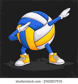 Hand drawn funny Dabbing Volleyball ball with hands and legs doing dab dance gesture pose isolated