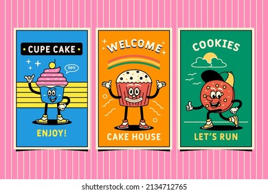 Hand drawn funny desserts trendy cartoon cover pack