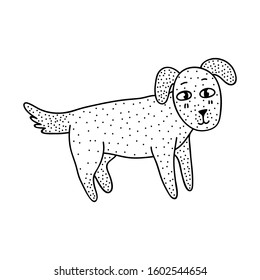 Hand drawn funny dog isolated on white background.Cute puppy that stand. Doodle style. Print design for poster, card, shirt. Vector illustration.