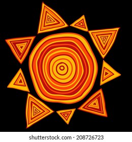 Hand drawn funny doodle-like sun on a black background, vector illustration