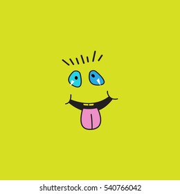 Hand drawn funny face. Happy faces. Vector illustration on the yellow background.