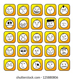 Hand drawn funny faces icons collection.