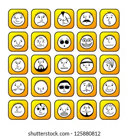 Hand drawn funny faces icons collection.