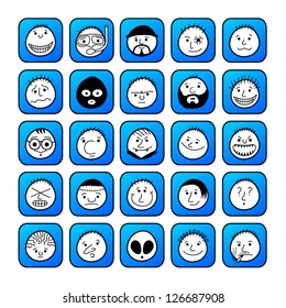 Hand drawn funny faces icons collection.