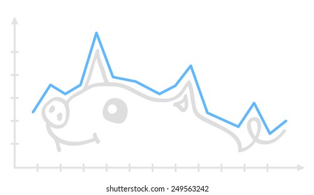 Hand drawn funny Graph with pig. Vector illustration