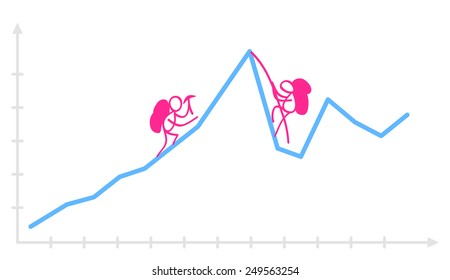 Hand drawn funny Graph with scrambling climbers. Vector illustration