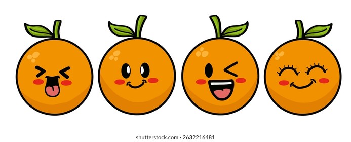 Hand drawn funny happy orange fruit characters bundle set. Doodle style traditional cartoon. Sketch style funny fruit, joyful orange doodles