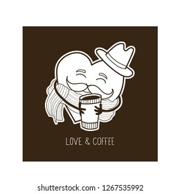 Hand drawn funny heart with coffee