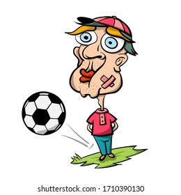 Hombre Divertido Jugando Fútbol - Fútbol. Caricatura vectorial.
