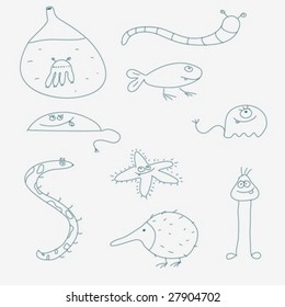 Hand drawn funny monsters doodles