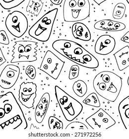 Hand drawn funny monsters. vector background