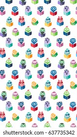 Hand Drawn Funny Owl with Book seamless pattern. Owls Learning subject for print, fabric, wrap and illustration, game, web and children items. Vector