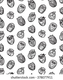 Hand  Drawn Funny Owl. Owls seamless pattern for print, fabric, wrap and illustration, game, web and children's items. Vector
