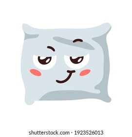 Hand Drawn Funny Pillow Emoji. Cartoon Character Sleeping Element Emoticon. Facial Expression Vector Illustration.