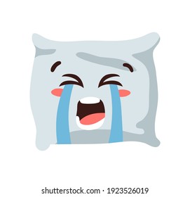 Hand Drawn Funny Pillow Emoji. Cartoon Character Sleeping Element Emoticon. Facial Expression Vector Illustration.