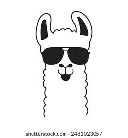 Hand drawn funny portrait of llama with sunglass