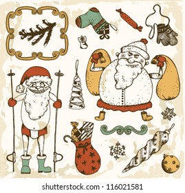 Hand drawn funny santa christmas set
