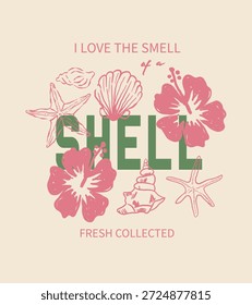 Hand drawn Funny Seashell Design For Men. vintage seashell print artwork. Women Seashell collector lover T-Shirt degine. Vintage summer slogan print drawing illustration for graphic tee. Sketch of sea