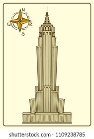 Hand drawn funny sketch skyscraper. Vector illustration. Doodle city building. Picture for design postcard, poster, magazine, book, textile.