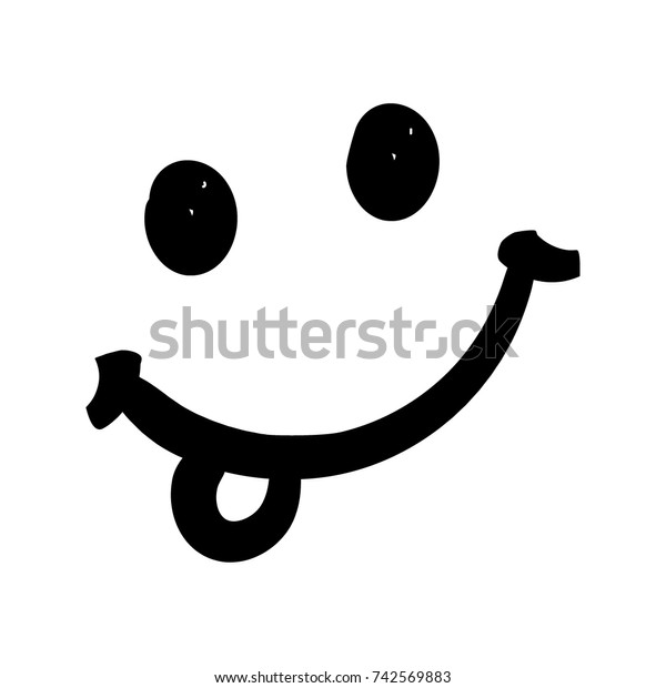 手描きの舌の笑顔アイコン 落書き風 デザイン用のベクターイラスト のベクター画像素材 ロイヤリティフリー