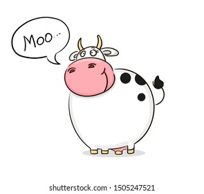 Hand drawn Funny smiling cow goes moo. Animal wildlife cartoon character. Vector illustration sketch for t shirt design, Cute Sticker, fashion print, graphic Greeting cards, posters, prints.